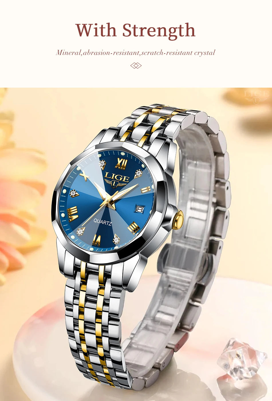 LIGE 2026 Women's Watch Luxury Gift quartz wristwatch Waterproof Calendar Stainless Steel Ladies Luminous Clock montre femme+BOX
