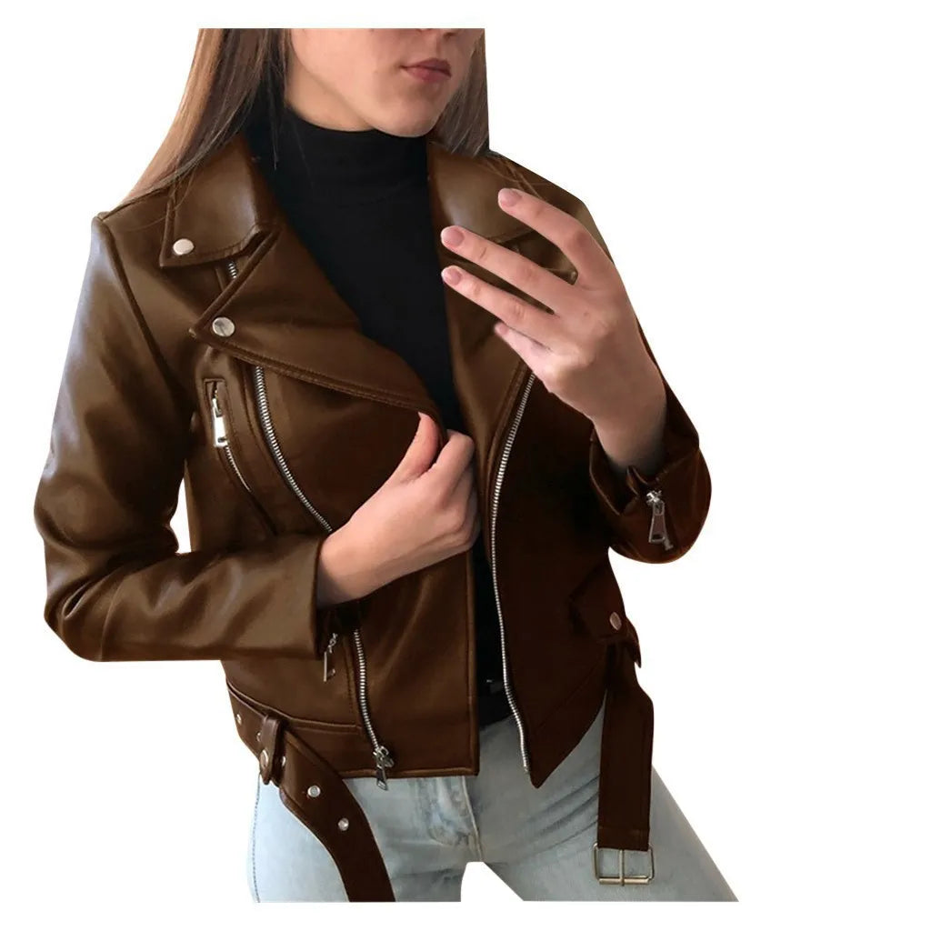 Motorcycle Faux Pu Leather Jackets 2026 Spring Autumn Fashion Zip up Top Outerwear Lady Basic Coats Plus Size Female Jackets New