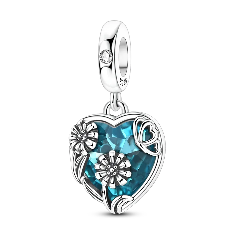 Heart Of The Ocean Charms Bead 925 Sterling Silver CZ Blue Zircon Forever Lover Pendant Fit Original Bracelet DIY Jewelry Gift