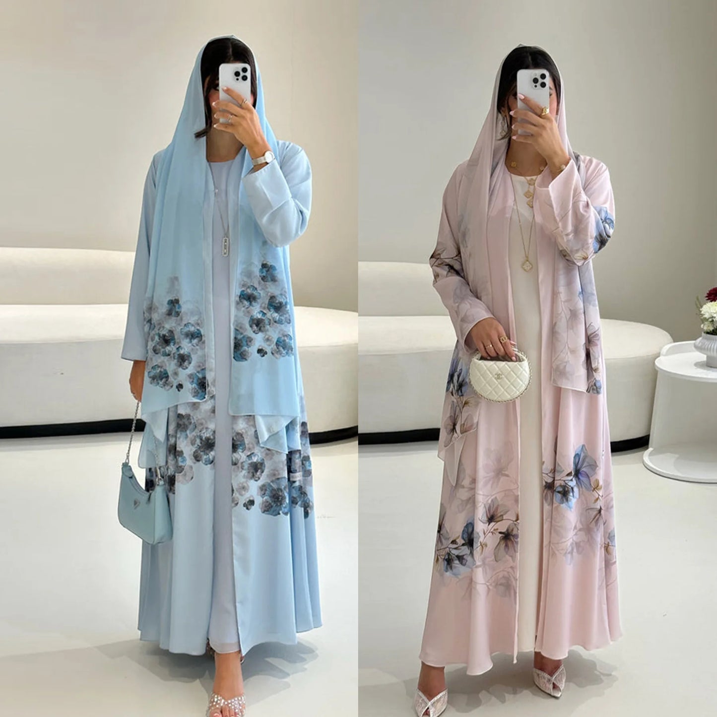 Eid Abaya Women Dress Scarf 2 Piece Set Patchwork Muslim Caftan Party Long Robe Jalabiya Ramadan  Dubai Kaftan 2026 Print Abayas