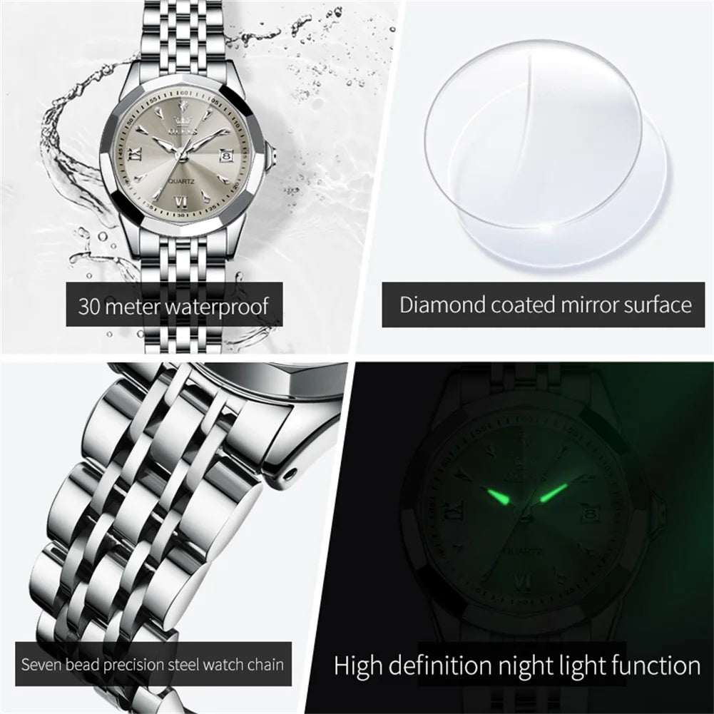 OLEVS 9998 Women Watch Luxury Original Fashion Classic Brand Luminous Function Quartz Wristwatch Calendar Window Watch For Women