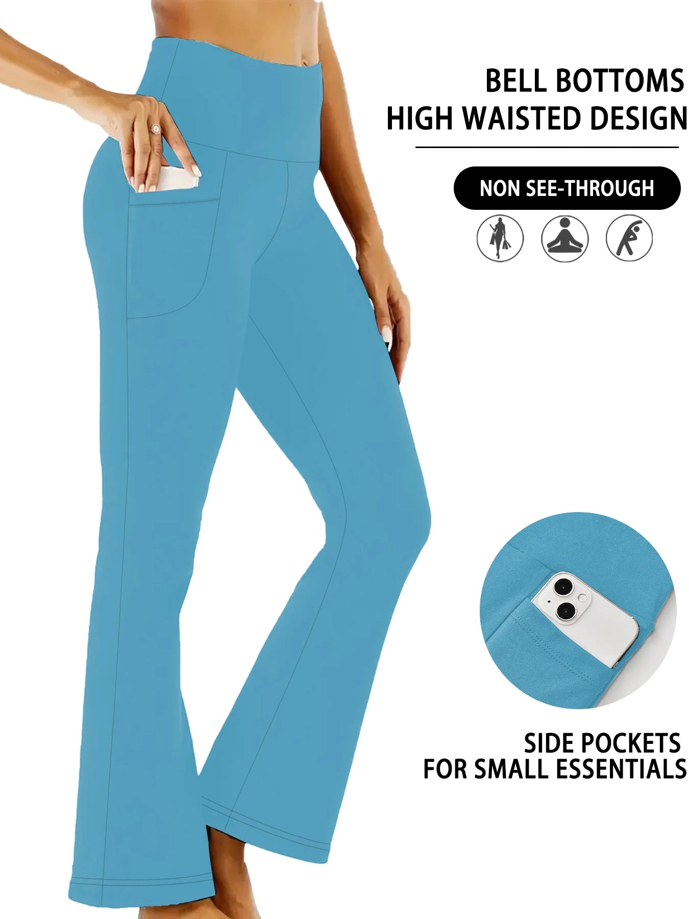 Women's Super Soft Flare Pants with Pockets, High Waisted Tummy Control Workout Yoga Push Up Gym Fitness Leggings Bell Bottoms