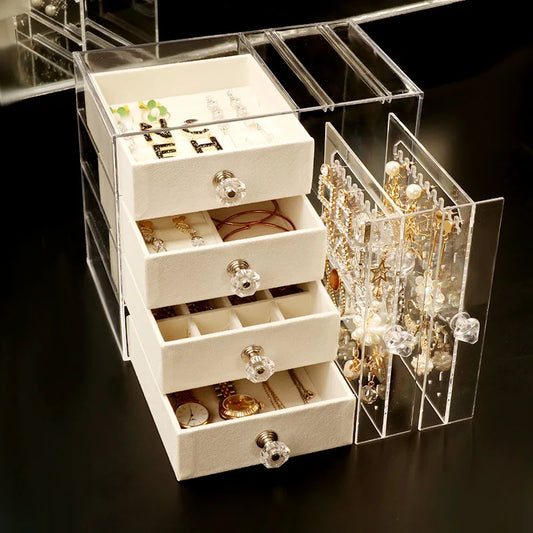 Large Capacity Transparent Dustproof Flannel Earring Jewelry Storage Box Simple Plastic Ear Clip Necklace Finish Packed Carton