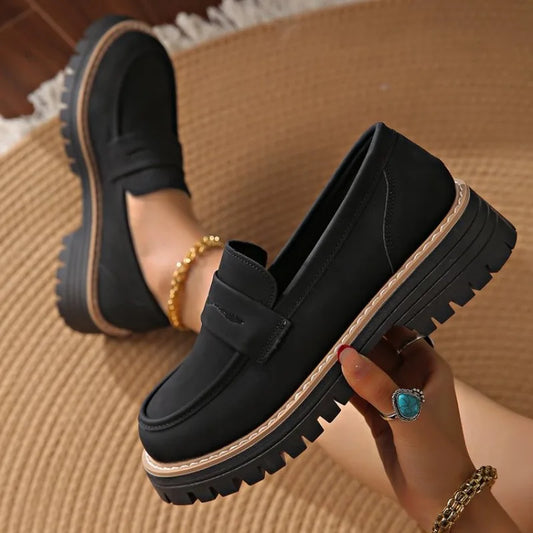 Women Solid Color Platform Loafers Shoes Woman Spring Autumn New British Style Flats Comfortable Thick Heel Slip on Shoes