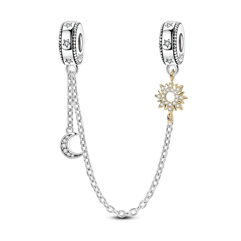925 Sterling Silver Charm Pendant Star Moon Sun Starry Sky Beaded Charm Fit Original Bracelet DIY Fine Jewelry Making For Women