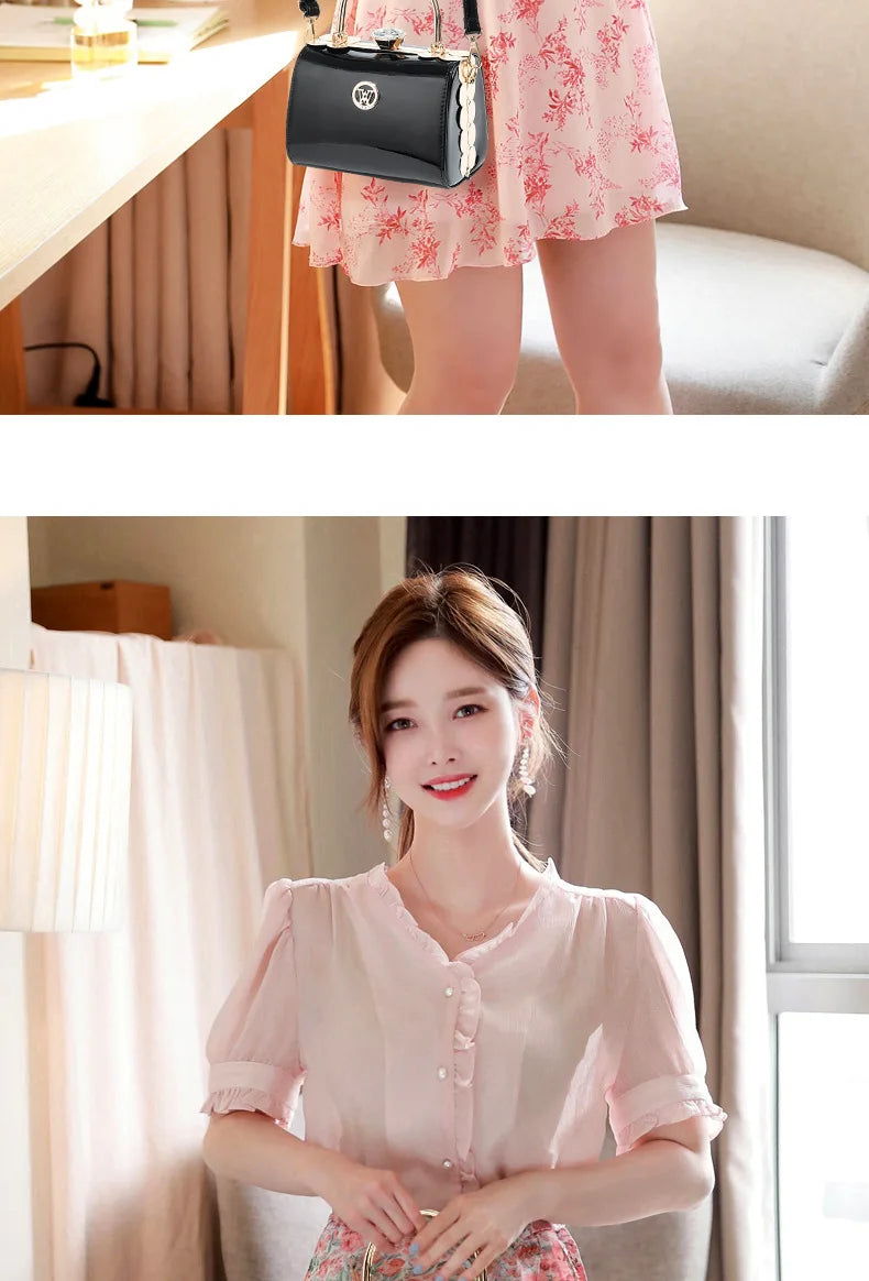 Patent Leather Diamond Handle Bag