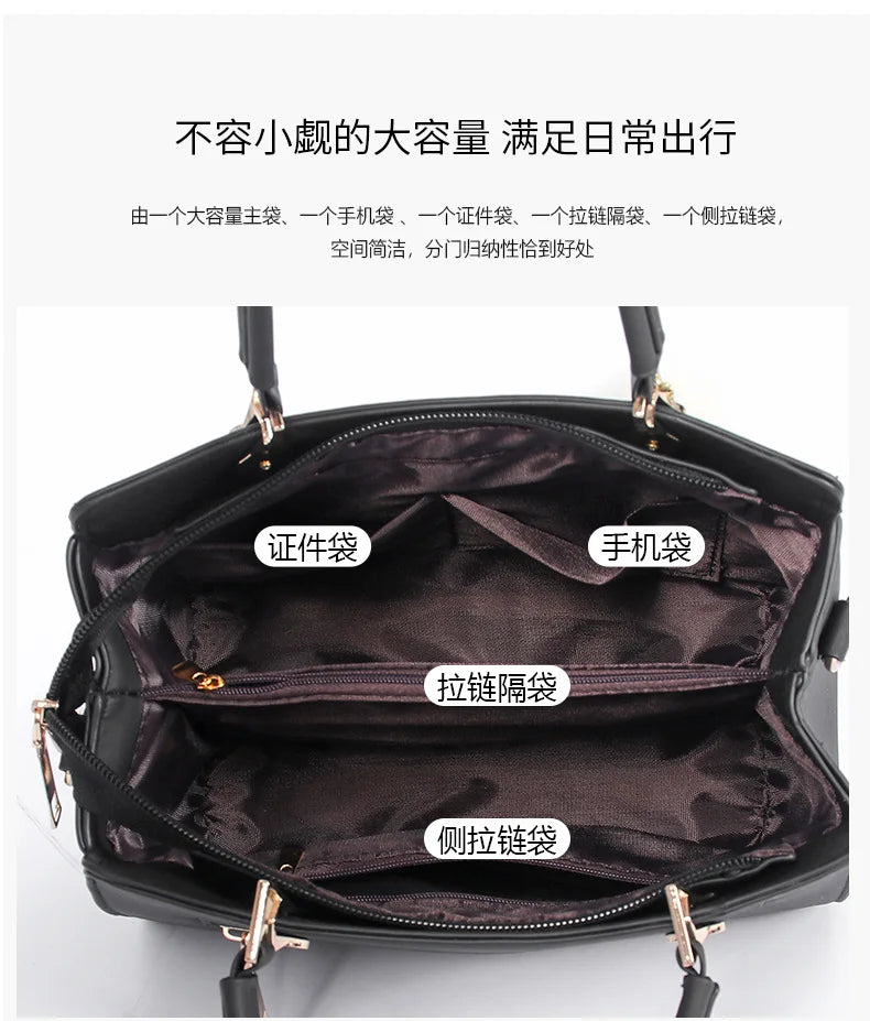 Black Leather Casual Tote Bag