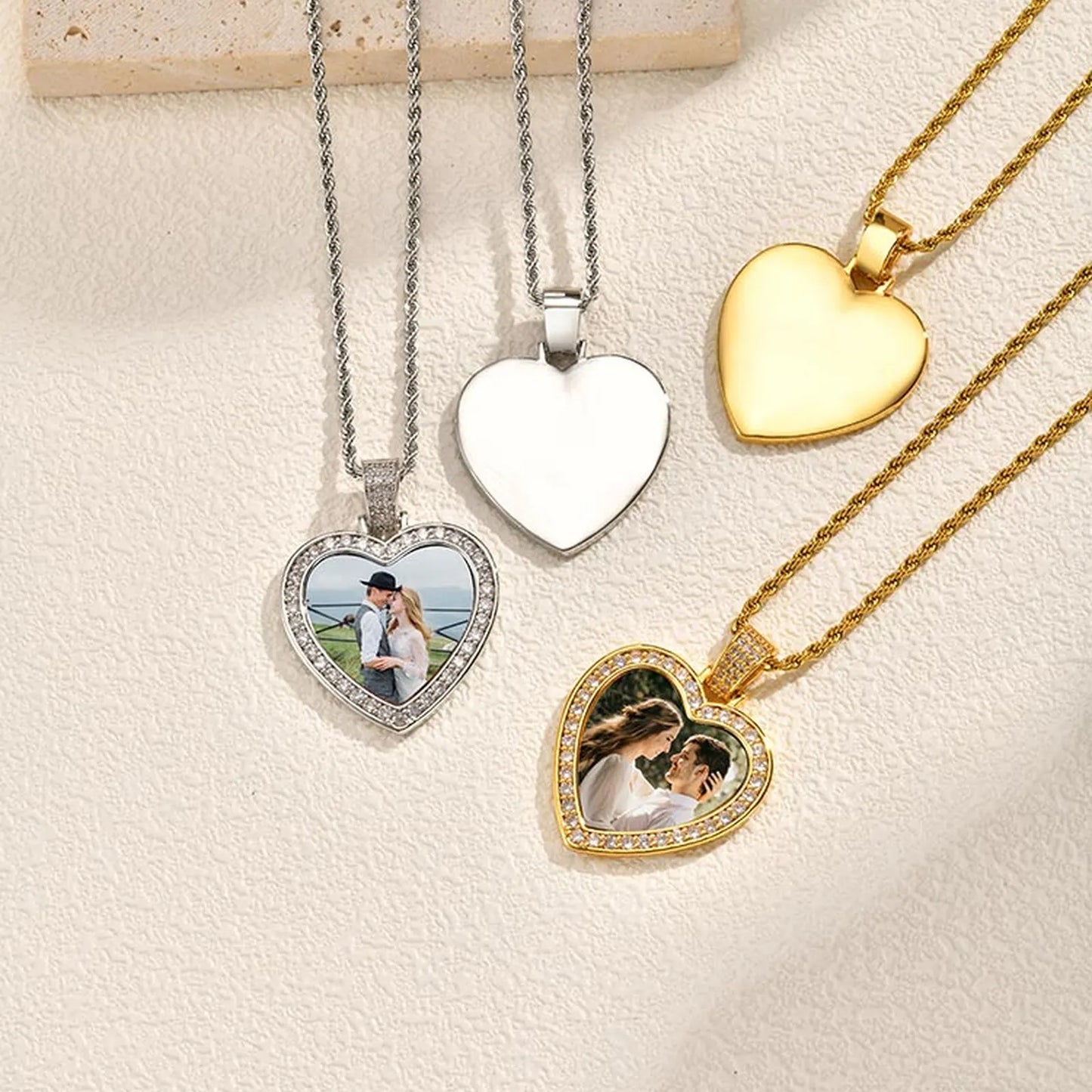 Custom Picture Necklace for Men Women,Hiphop Crystal Zircon Heart Shape Pendant Neckalce,Commemorative Jewelry Gift