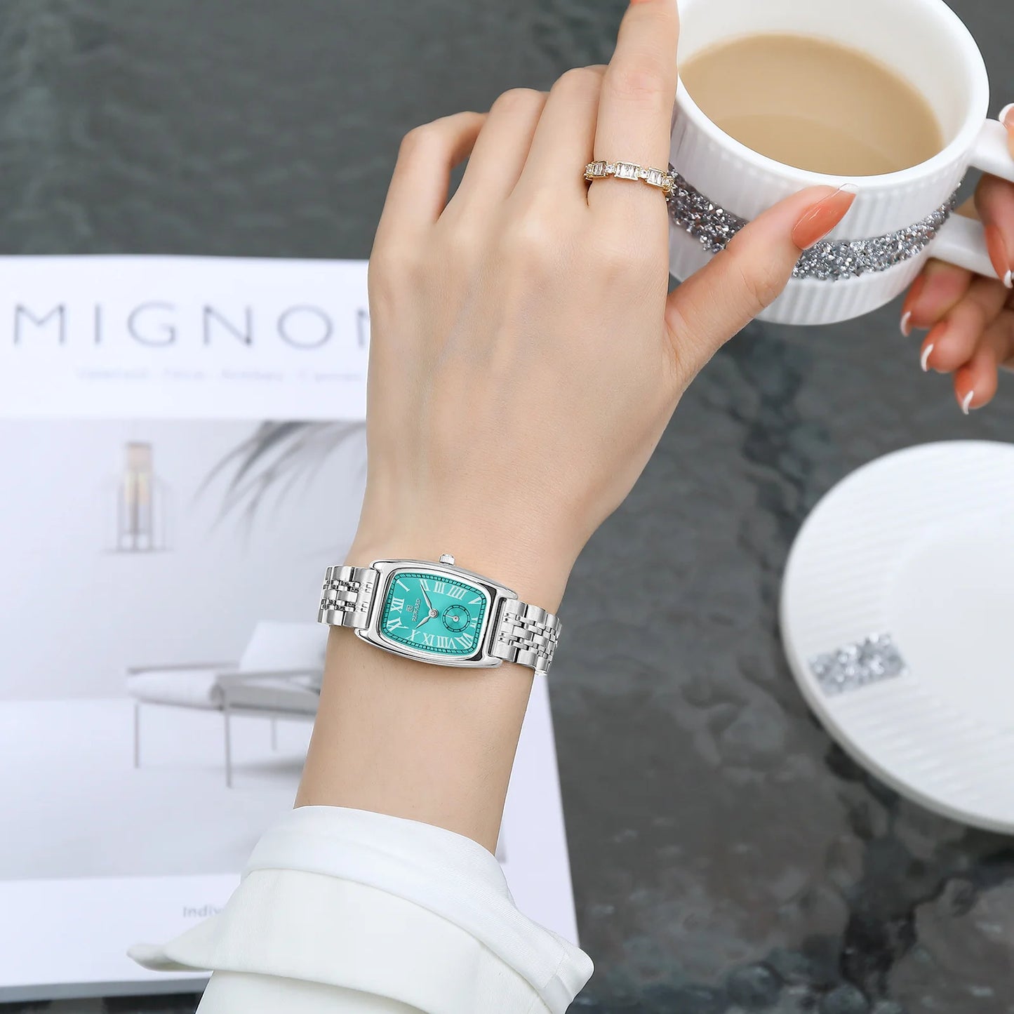 REWARD Luxury Elegant Rectangle Ladies Watch Waterproof Luminous Watch for Woman Stainless Steel Quartz Women's Watches with Box