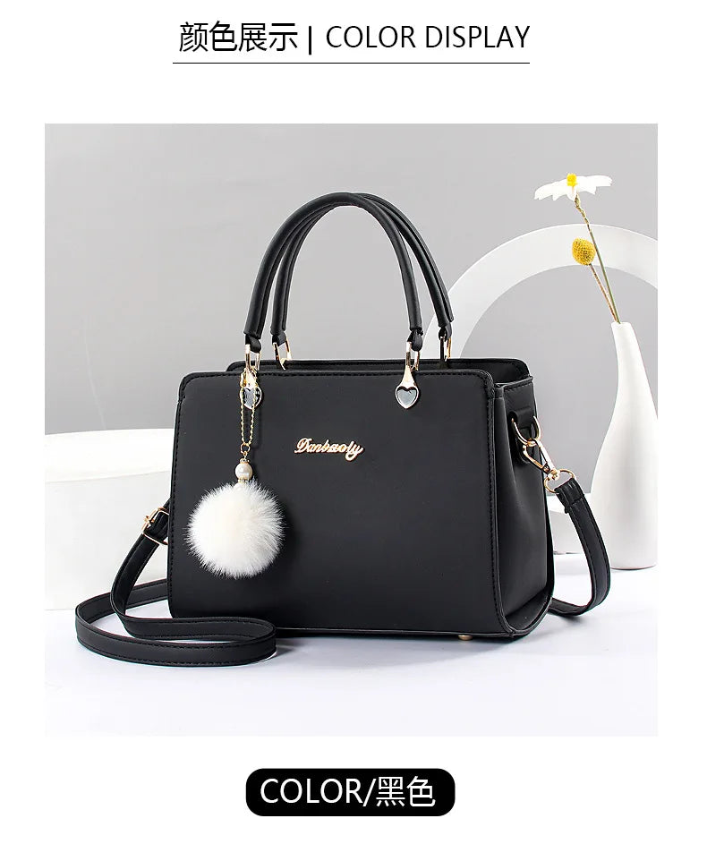 Black Leather Casual Tote Bag