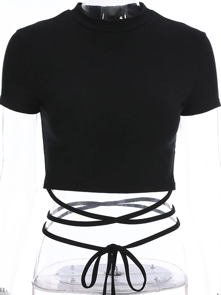 2025 Summer Women Black Short T-Shirts Sexy Crop Tops | Faeva London