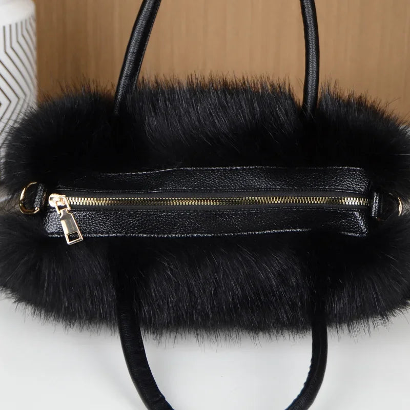 Faux Fur Patchwork Boston Handbag