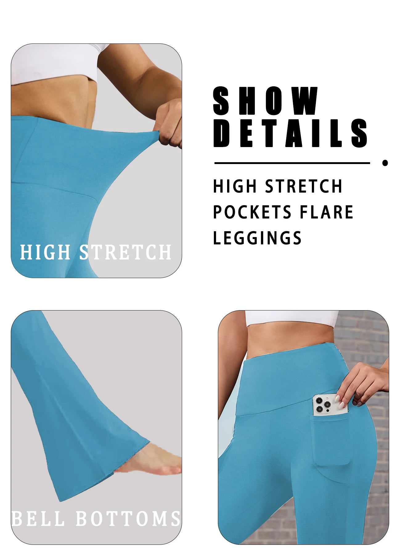Women Super Soft Flare Pants with Pockets High Waisted Tummy Control No See Through Workout Yoga running Home Casual