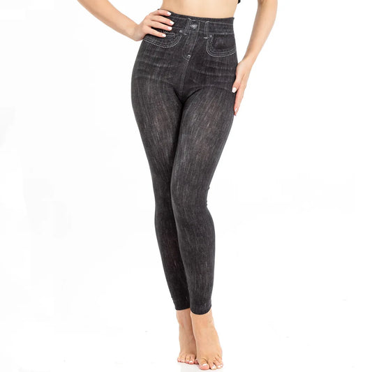Skinny High Waisted Leggings Women Imitation Jeans Yoga Pants Fashion Printed Elastic Shapewear Fitness Jogging Cycling Tights