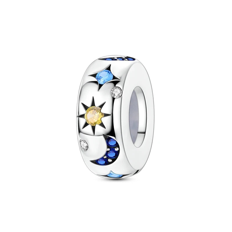 925 Sterling Silver Charm Pendant Star Moon Sun Starry Sky Beaded Charm Fit Original Bracelet DIY Fine Jewelry Making For Women