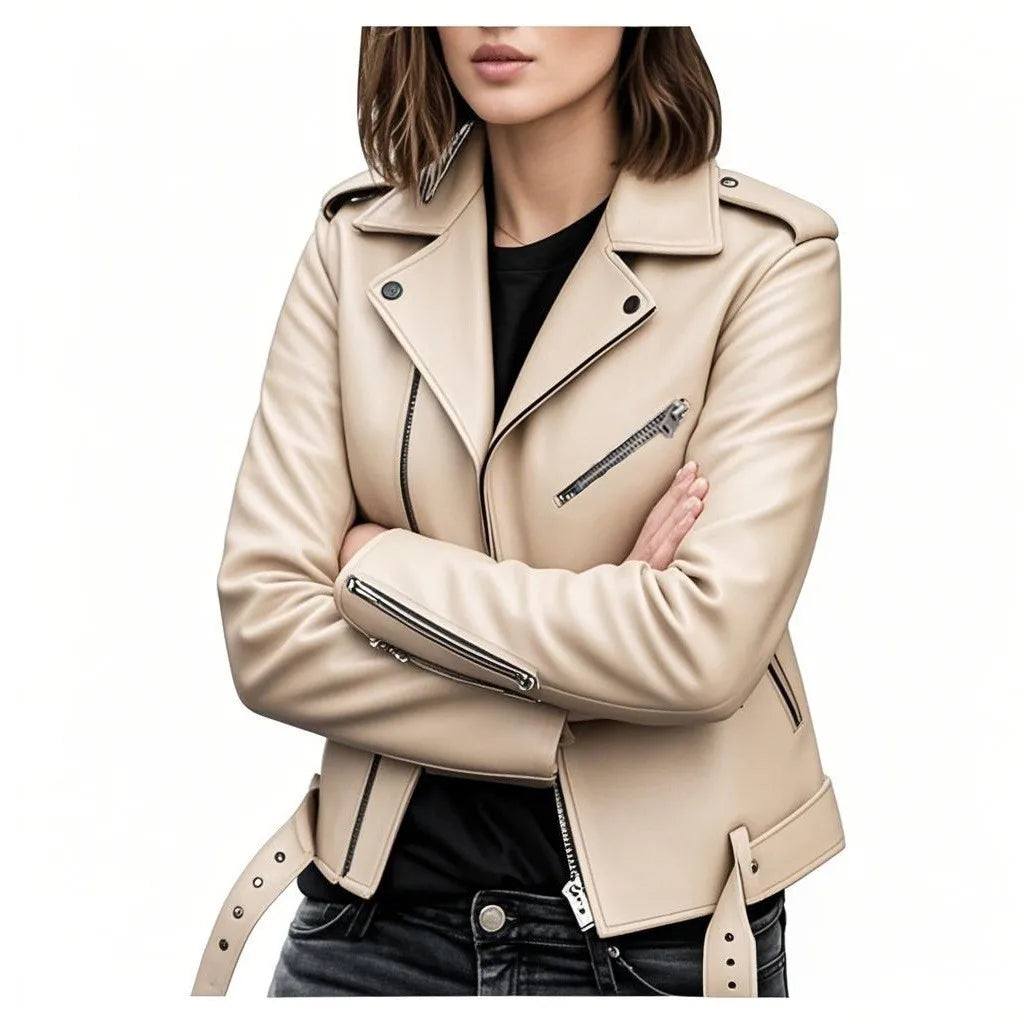 Motorcycle Faux Pu Leather Jackets 2026 Spring Autumn Fashion Zip up Top Outerwear Lady Basic Coats Plus Size Female Jackets New