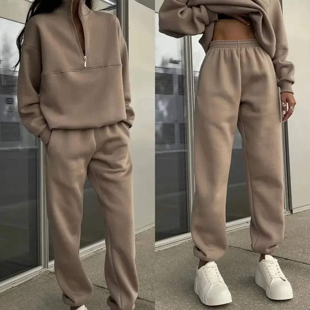 Casual Long Sleeve Sweatshirts and Trousers Fleece Two Piece Sets Lady Suit 2024 Women's Tracksuit Autumn Warm Hoodie