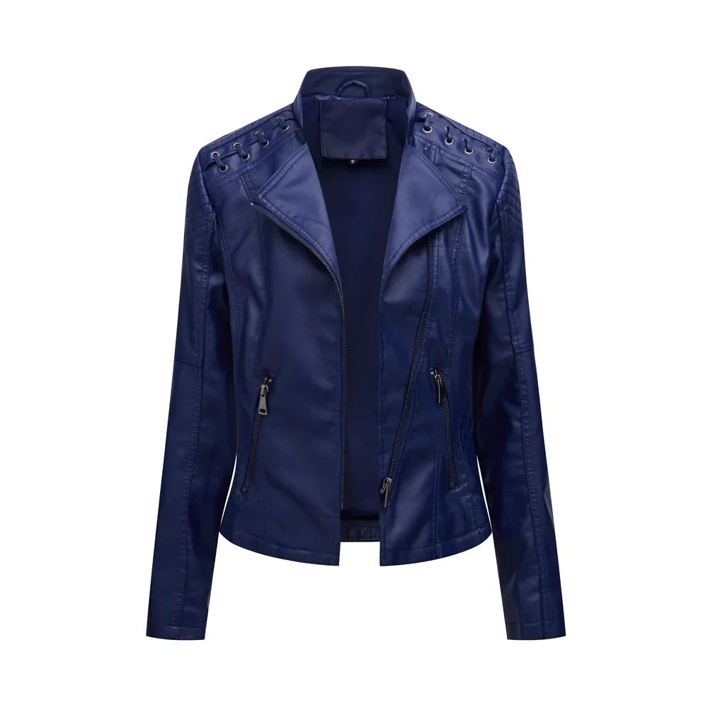 Spring Autumn Short Section Long Sleeve Zipper Jacket Slim Faux Leather Jacket Casual Solid Color Fashion Jacket Loose Outwear