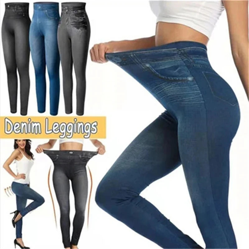 High Waist Ultra Stretch Denim Leggings for Women Slim Fit Lifted Buttocks Tight Pants Comfortable Stretchy Leggings