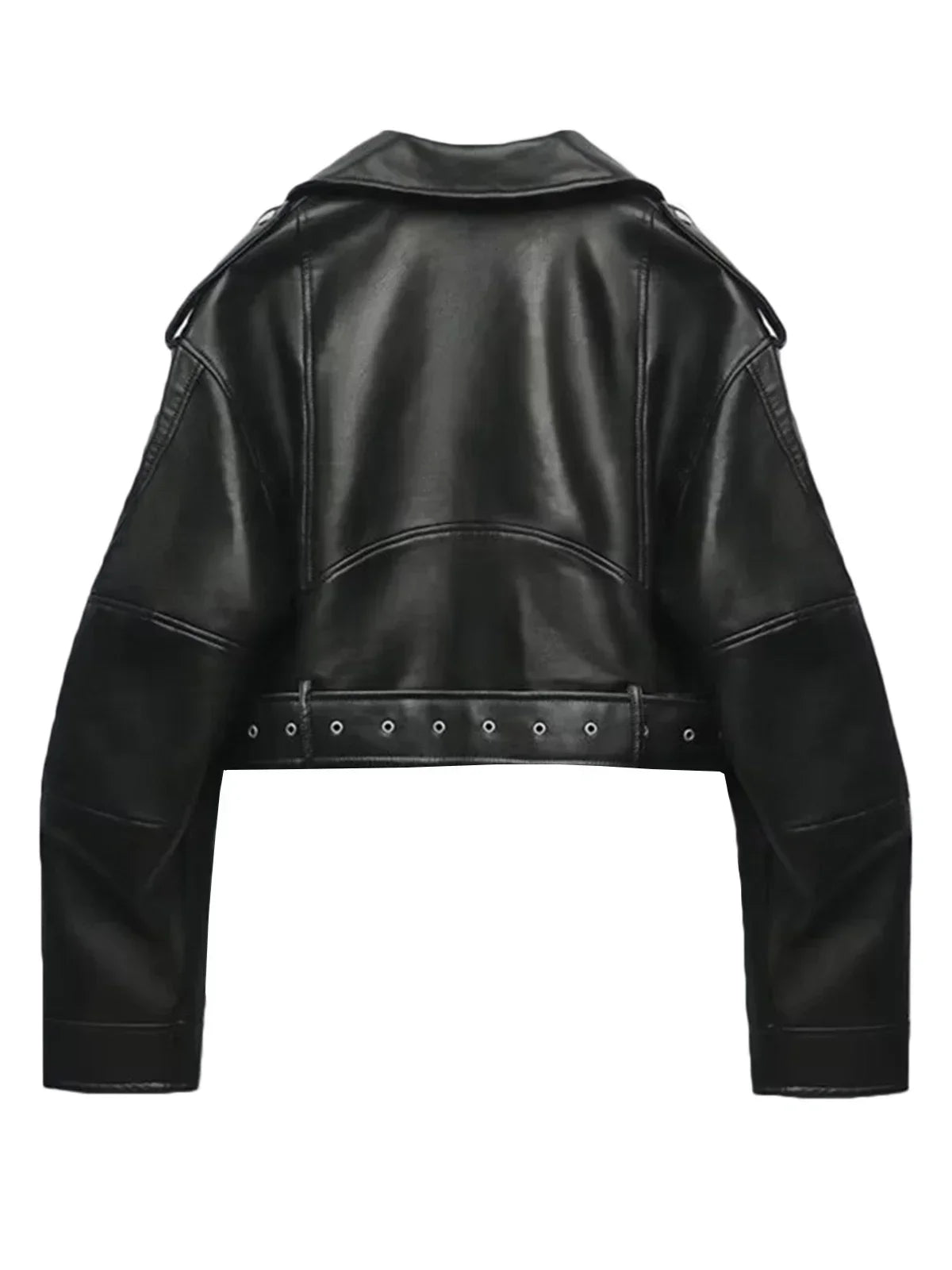 Women Vintage Loose Washed Faux Leather Short Jacket Streetwear Female Zipper Belt Moto Biker Retro Coat Outwear Tops