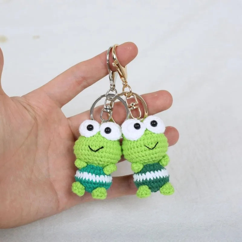 Funny Frog Doll Crochet Keychain Handmaking Mini Animal Doll Series Knitted Keyrings Cute Frog Keyrings Knitting Doll Pendant