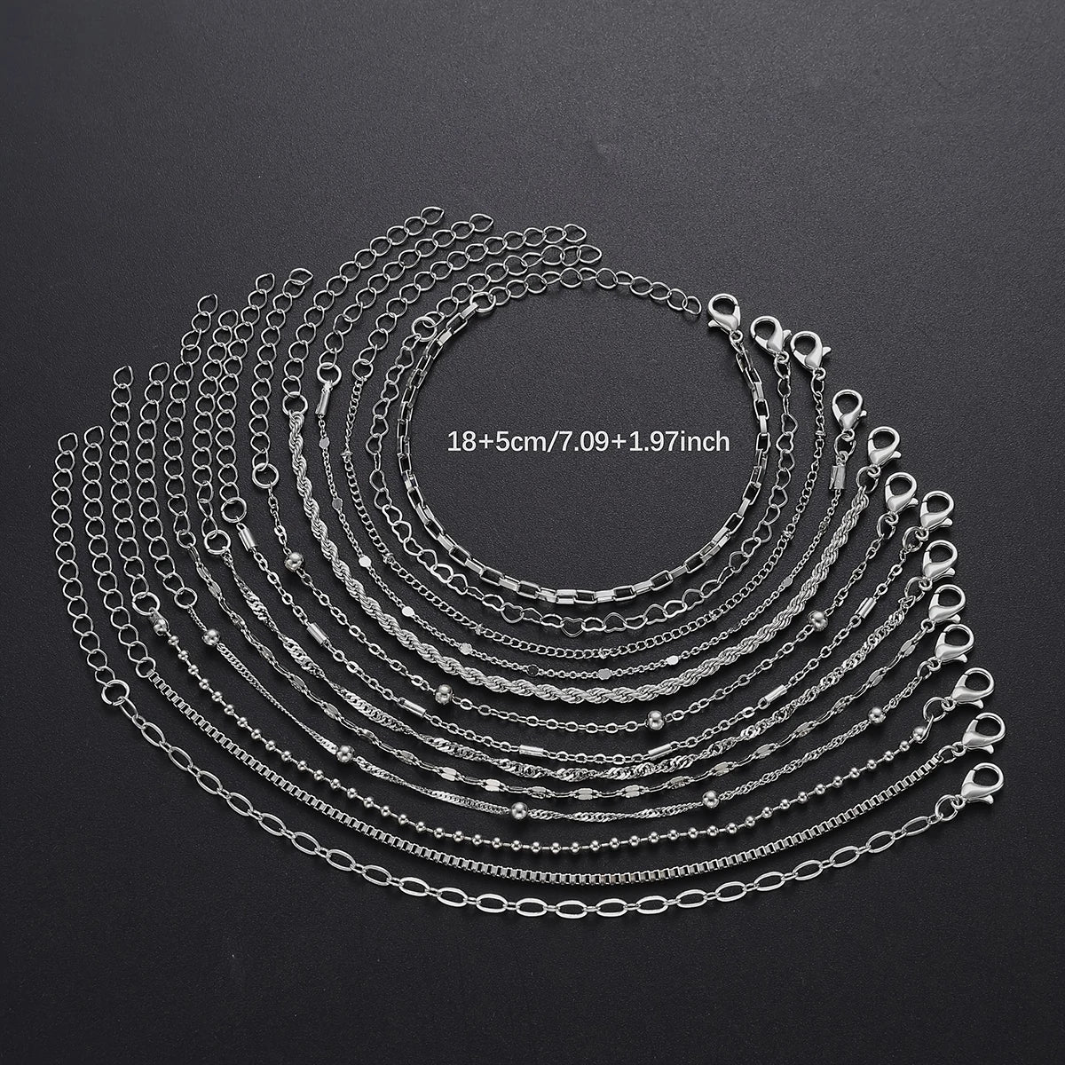 13Pcs/Set Stainless Steel Bracelet for Women, Silver  | Faeva London