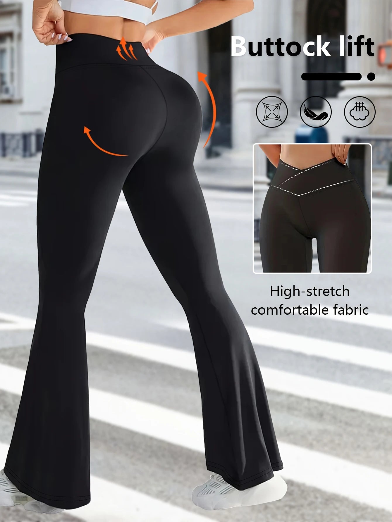 Tummy Control Yoga PantsCrossover Flare Leggings for WomenHigh Waist V Cross Bootcut Bell Bottoms Tummy Control Yoga Pants