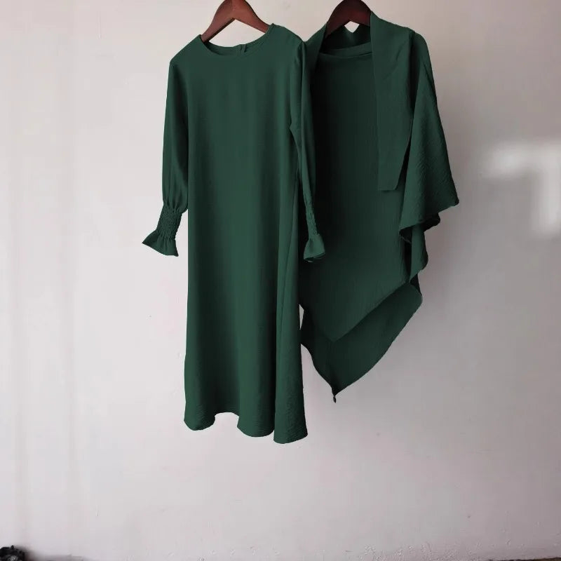 Eid Kids Hijab Hooded Bat Sleeve Dress Fashion Casual Children Wear Jilbab Islam Muslim Ramadan Dubai Turkey Abaya Modest Outfit