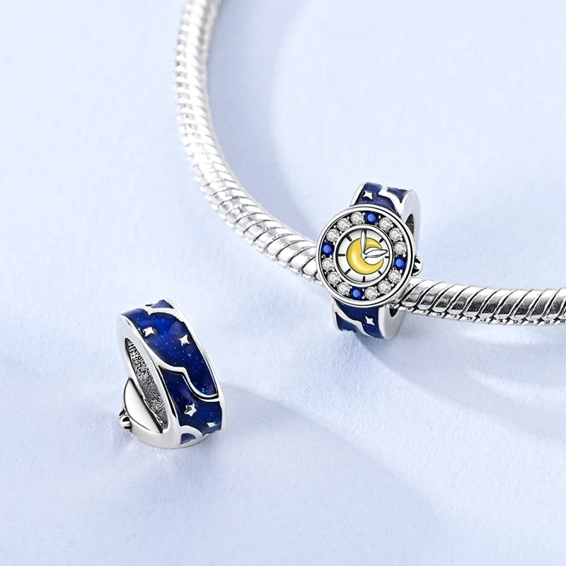925 Sterling Silver Charm Pendant Star Moon Sun Starry Sky Beaded Charm Fit Original Bracelet DIY Fine Jewelry Making For Women