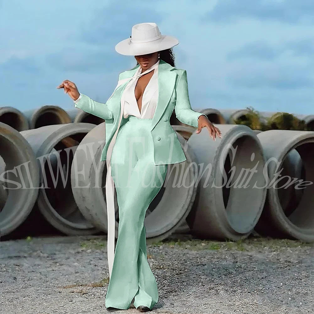 Fashion Pure White Female Suit 2 Pieces Jacket Pants Women Ladies Evening Party Tuxedos Formal Work Wear For Wedding