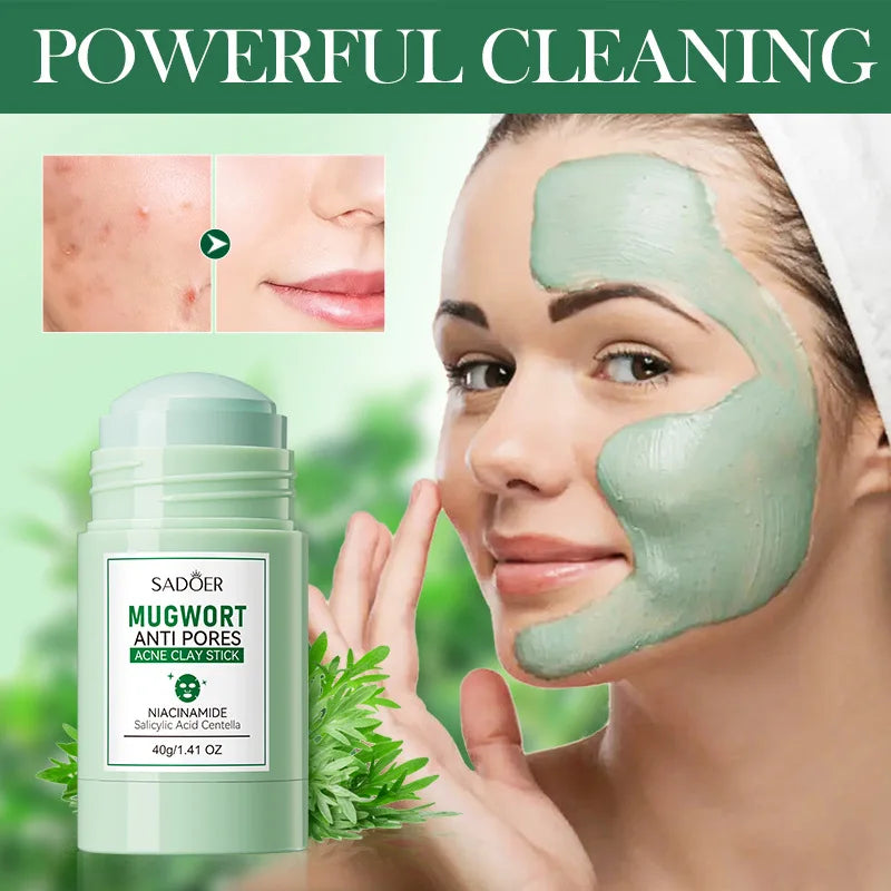 SADOER Mugwort Solid Facial Mask Stick Clay Mud Masks Pore Cleaning Remove Blackhead Moisturizing Face Mask Skin Care