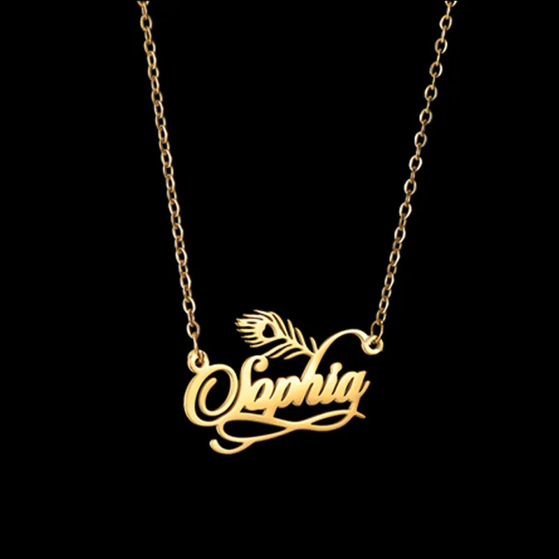 Nextvance Custom Name Necklace Peacock Feather Arrow Pen Pendant For Women Personalized Stainless Steel Nameplate Jewelry Gifts