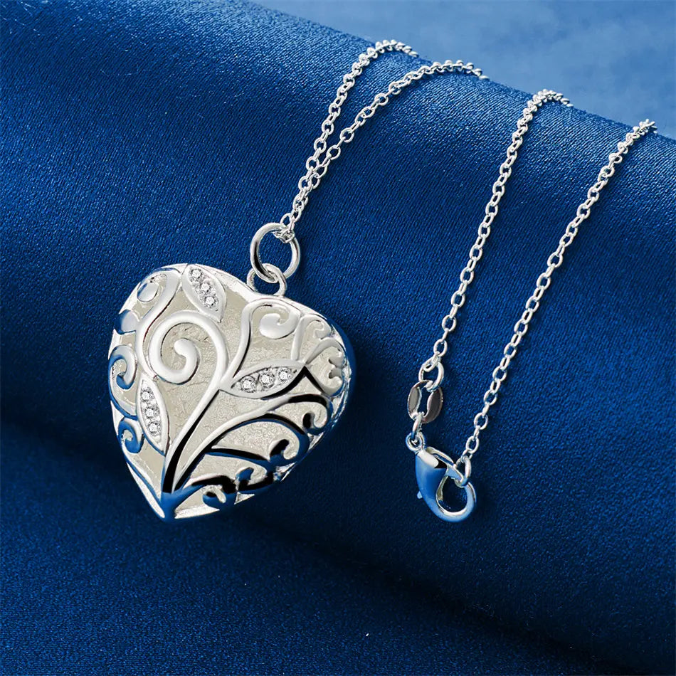 925 sterling silver 16-30 inch exquisite heart-shaped pattern pendant necklace for women's wedding jewelry accessories