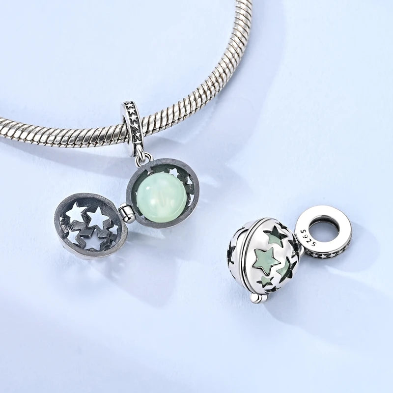 925 Sterling Silver Charm Pendant Star Moon Sun Starry Sky Beaded Charm Fit Original Bracelet DIY Fine Jewelry Making For Women