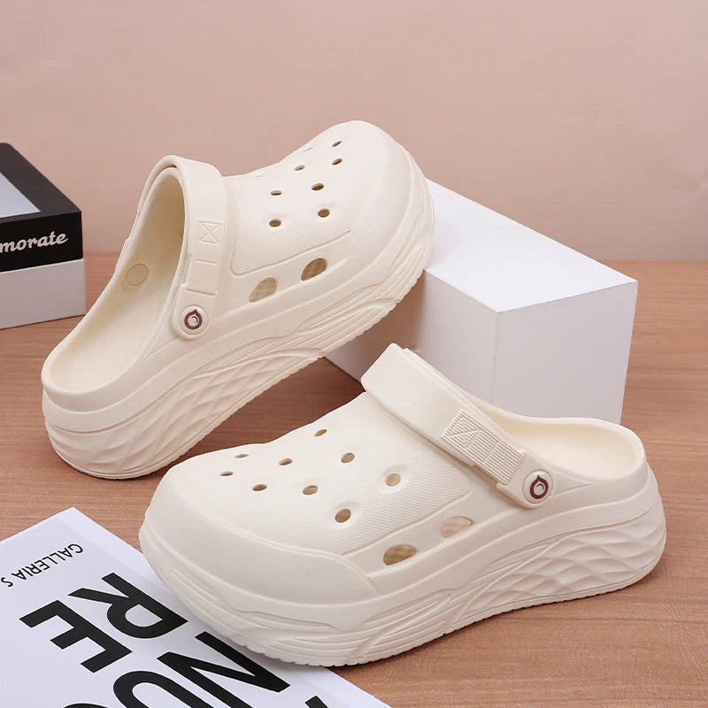 Women's Soft EVA Summer Slippers round Toe Flat Home Slides Dry Wedges Platform Beach Sandals with Thick Bottom for Garden Use