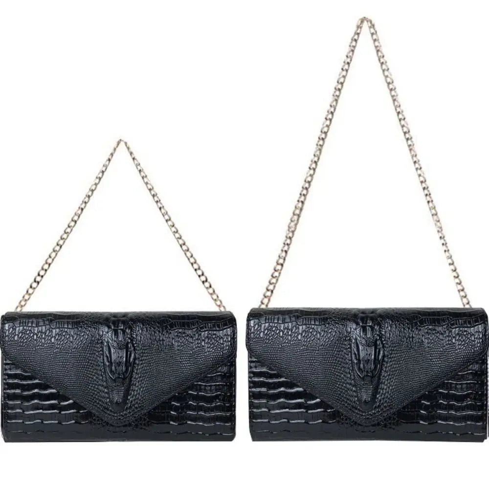 Crocodile Leather Chain Clutch Bag