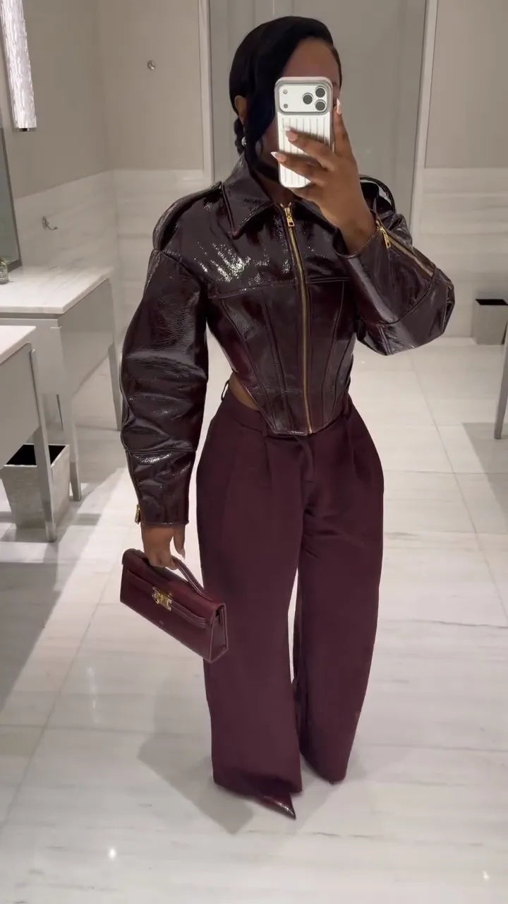 Cinched-Waist Leather Jacket | Faeva London