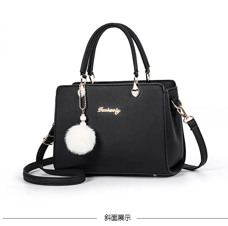 Black Leather Casual Tote Bag