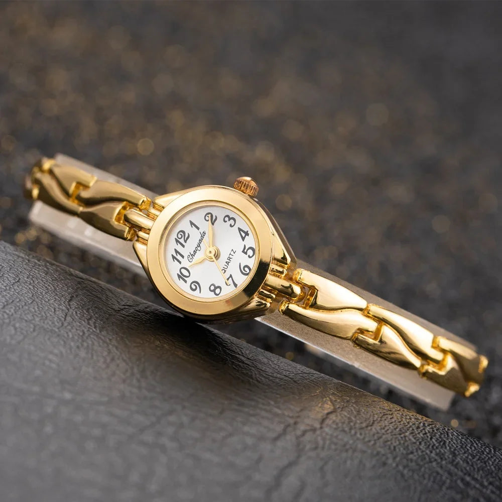 Luxury Gold Plated Ladies Watch Elegant Small Women Bracelet Watch Fashion Ladies Analog Quart Wristwatch Clock Gift Reloj