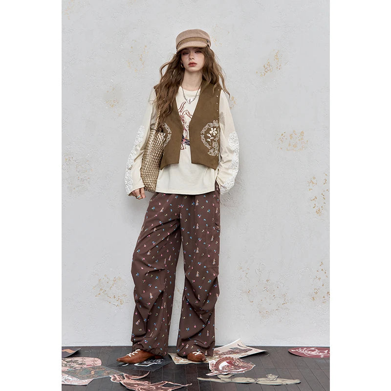 ELFSACK 2025 Autumn New Arrival Boho Casual Felt Vest Short Embroidered Design Sleeveless Jacket For Woman