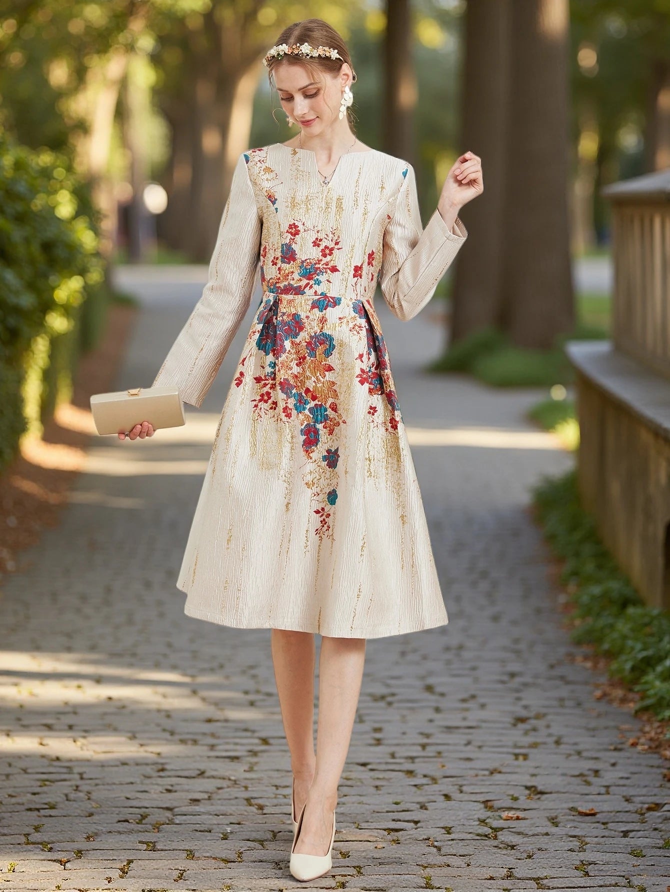 Floral Jacquard Evening Dress