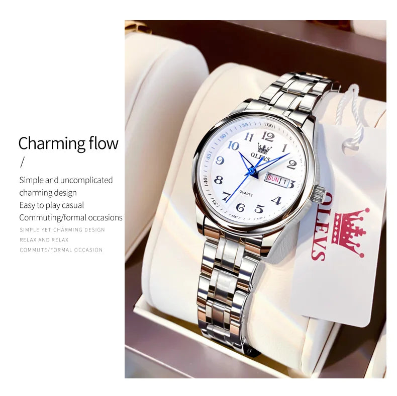 OLEVS 5567 Luxury Quartz Watch for Women Elegant Stainless Steel Waterproof Watches Luminous Week Date Ladies Dress Wristwatches