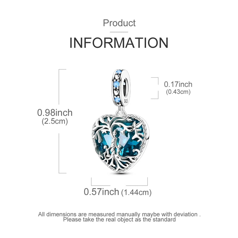 Heart Of The Ocean Charms Bead 925 Sterling Silver CZ Blue Zircon Forever Lover Pendant Fit Original Bracelet DIY Jewelry Gift