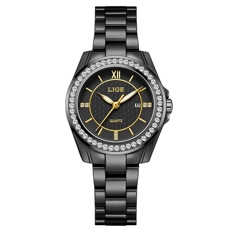 LIGE Luxury Woman Watch Waterproof Fashion Quartz Ladies Wristwatch Date Week Full Ceramic Women's Watches Relojs+GIFT Box
