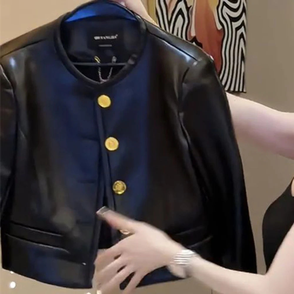 2025 autumn new fashion leather U coat women's high-e | Faeva London