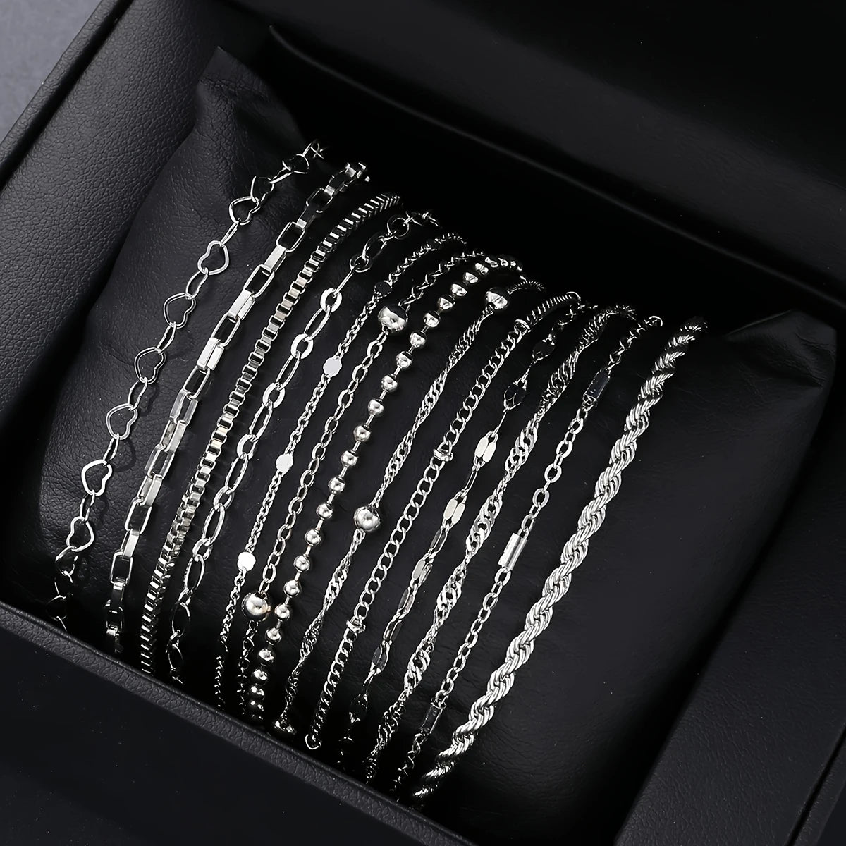13Pcs/Set Stainless Steel Bracelet for Women, Silver  | Faeva London