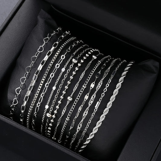 13Pcs/Set Stainless Steel Bracelet for Women, Silver  | Faeva London