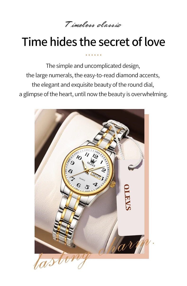 OLEVS 5567 Luxury Quartz Watch for Women Elegant Stainless Steel Waterproof Watches Luminous Week Date Ladies Dress Wristwatches