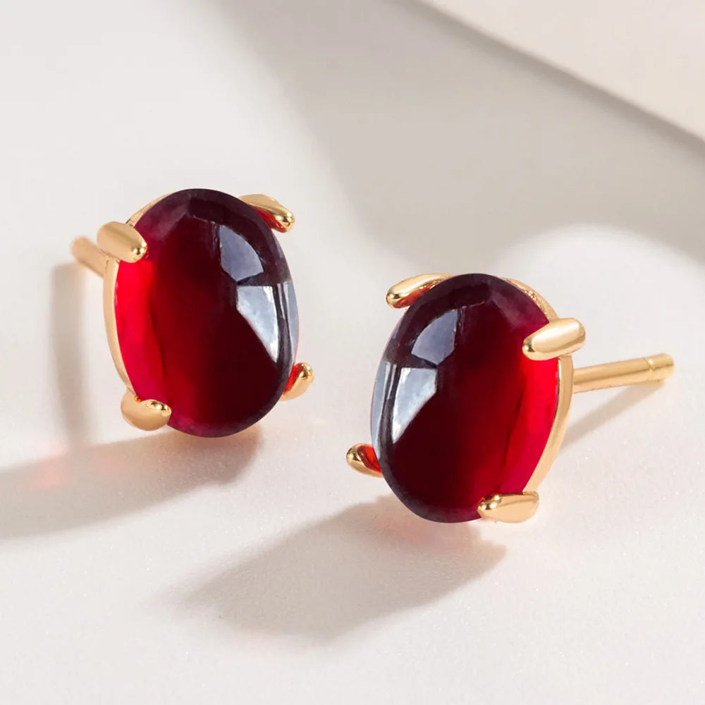 Garnet Ruby 925 Sterling Silver Stud Earrings for Women Fashion Oval Red Genuine Natural Statement Gemstone Jewelry 2026