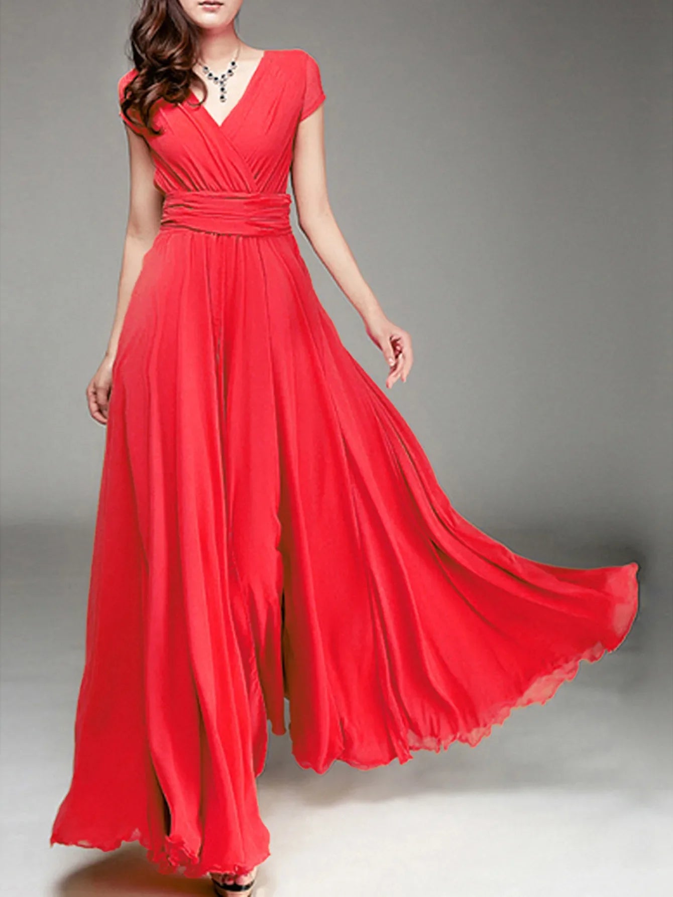 V Neck Chiffon Evening Dress